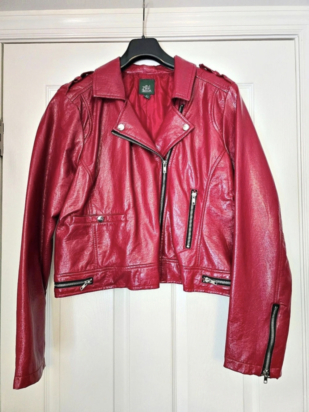 Wild Fable Women's Faux Leather Fitted Moto Jacket Red XL